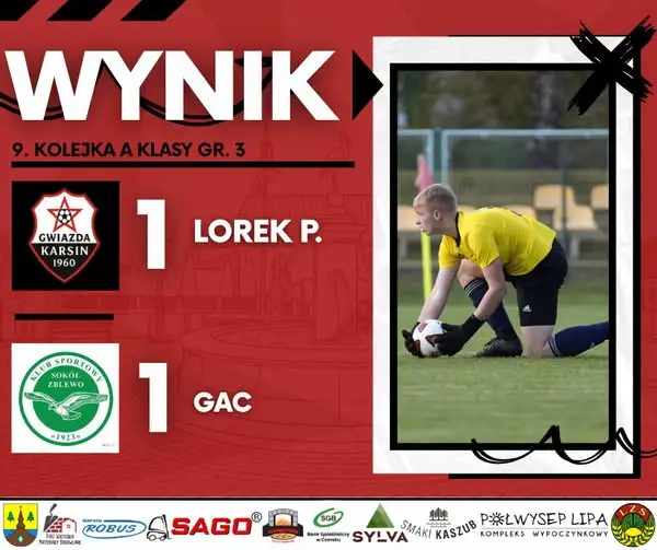 Remis przy Kolejowej: Gwiazda Karsin – Sokół Zblewo 1:1